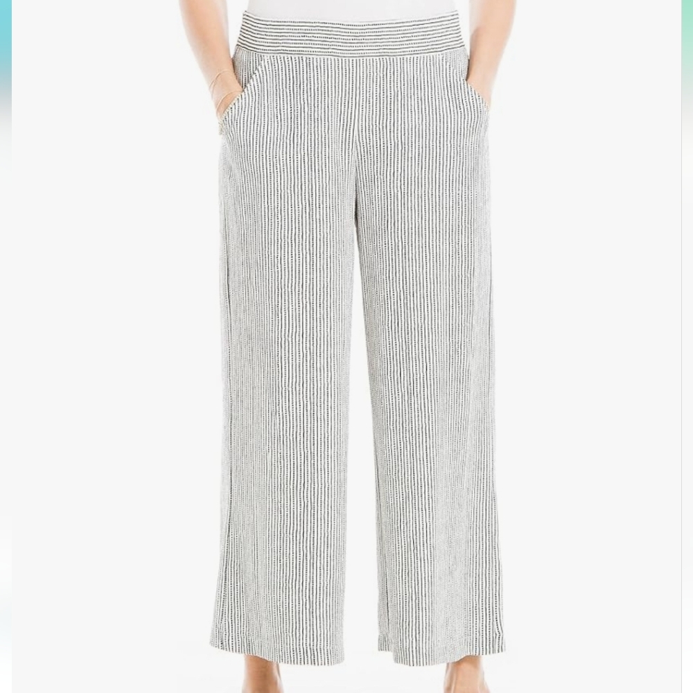 Max Studio Linen Blend Crepe Ankle Cropped Wide Legged Striped Pants Trousers XS